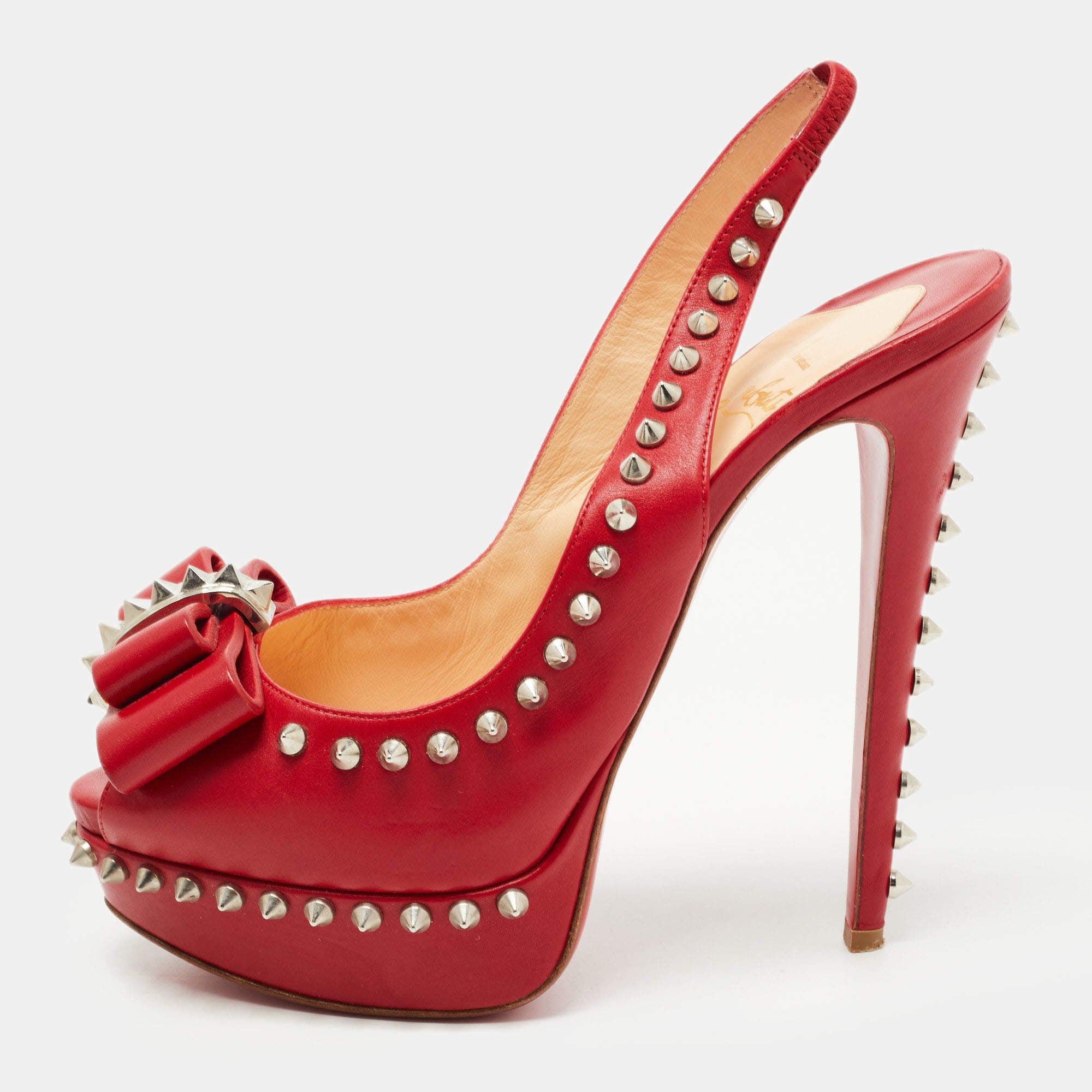 Christian Louboutin Red Leather Lady Clou Slingback Pumps
