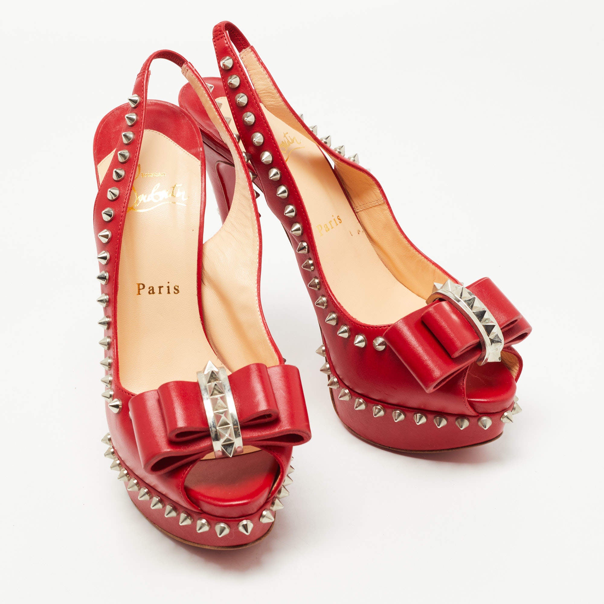 Christian Louboutin Red Leather Lady Clou Slingback Pumps