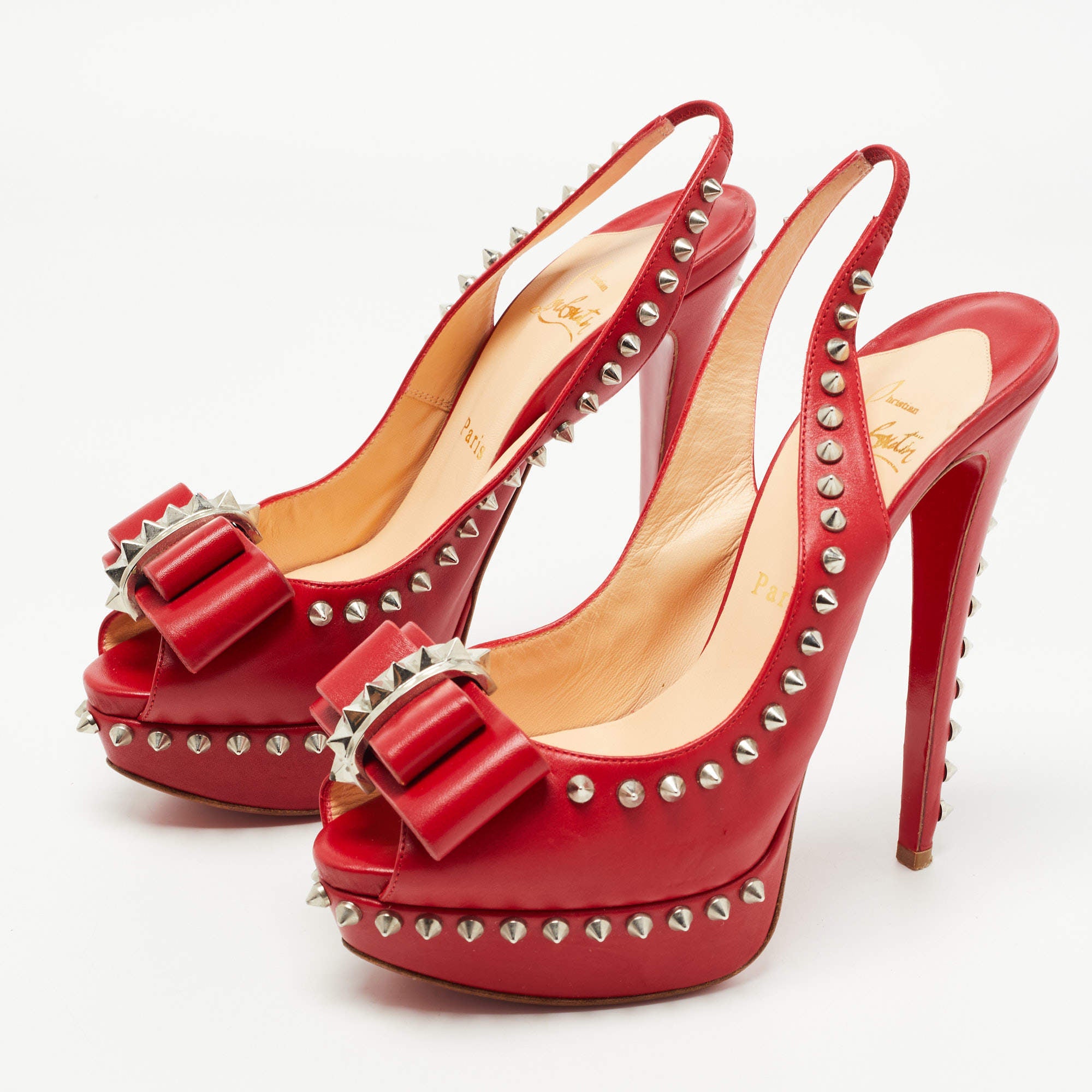 Christian Louboutin Red Leather Lady Clou Slingback Pumps