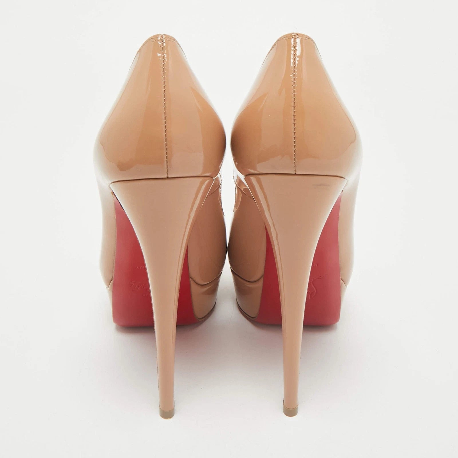 Christian Louboutin Beige Patent Leather Lady Peep Toe Platform Pumps