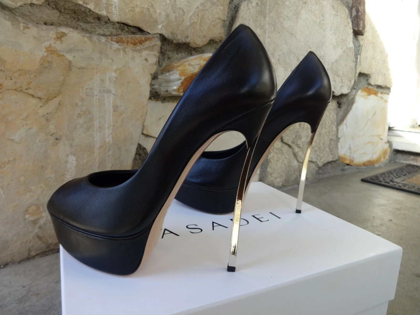 Casadei Skyhigh Blade Stiletto Black Leather Platform Pumps
