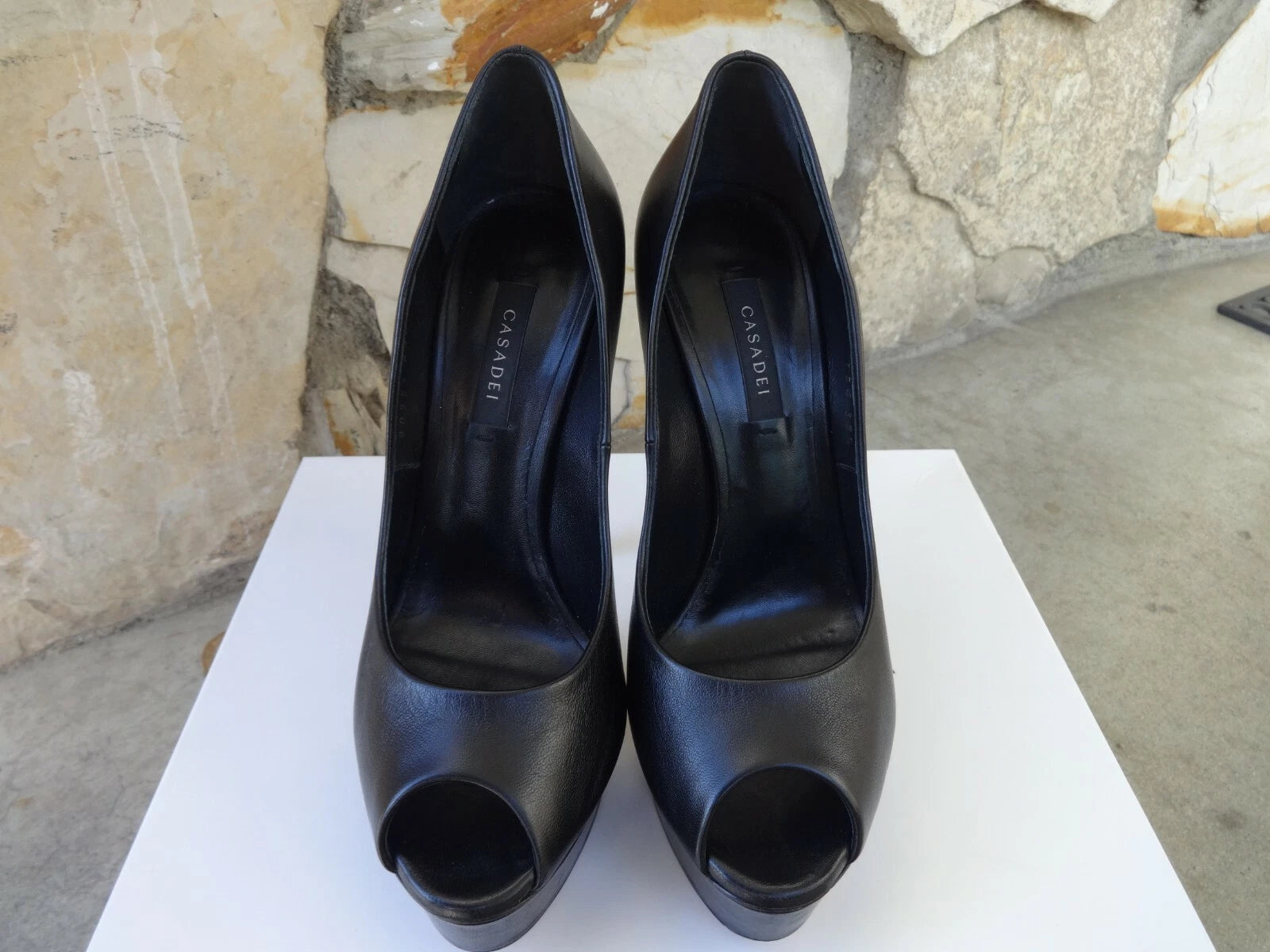 Casadei Skyhigh Blade Stiletto Black Leather Platform Pumps