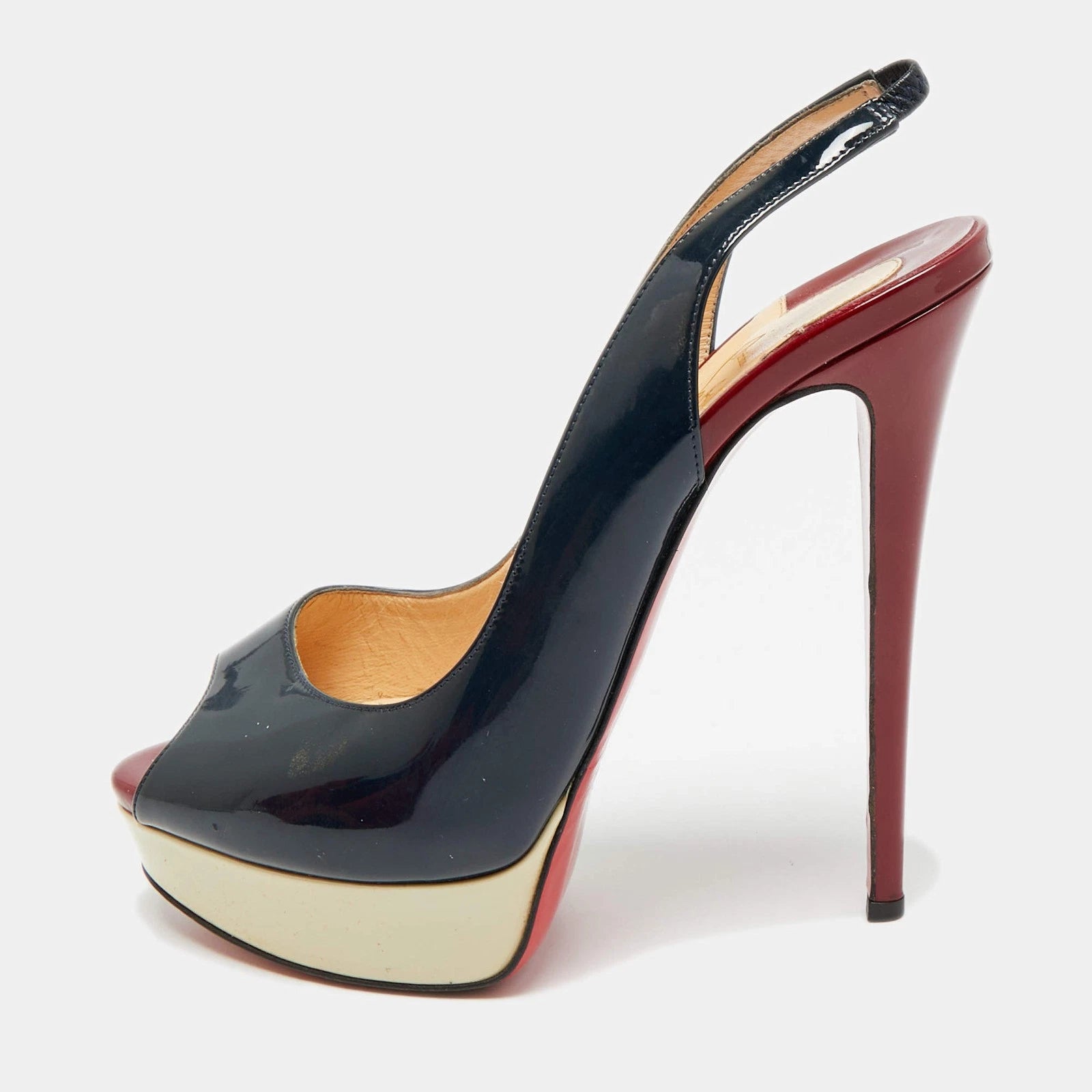 Christian Louboutin Lady Peep Tricolor Patent Leather Platform
