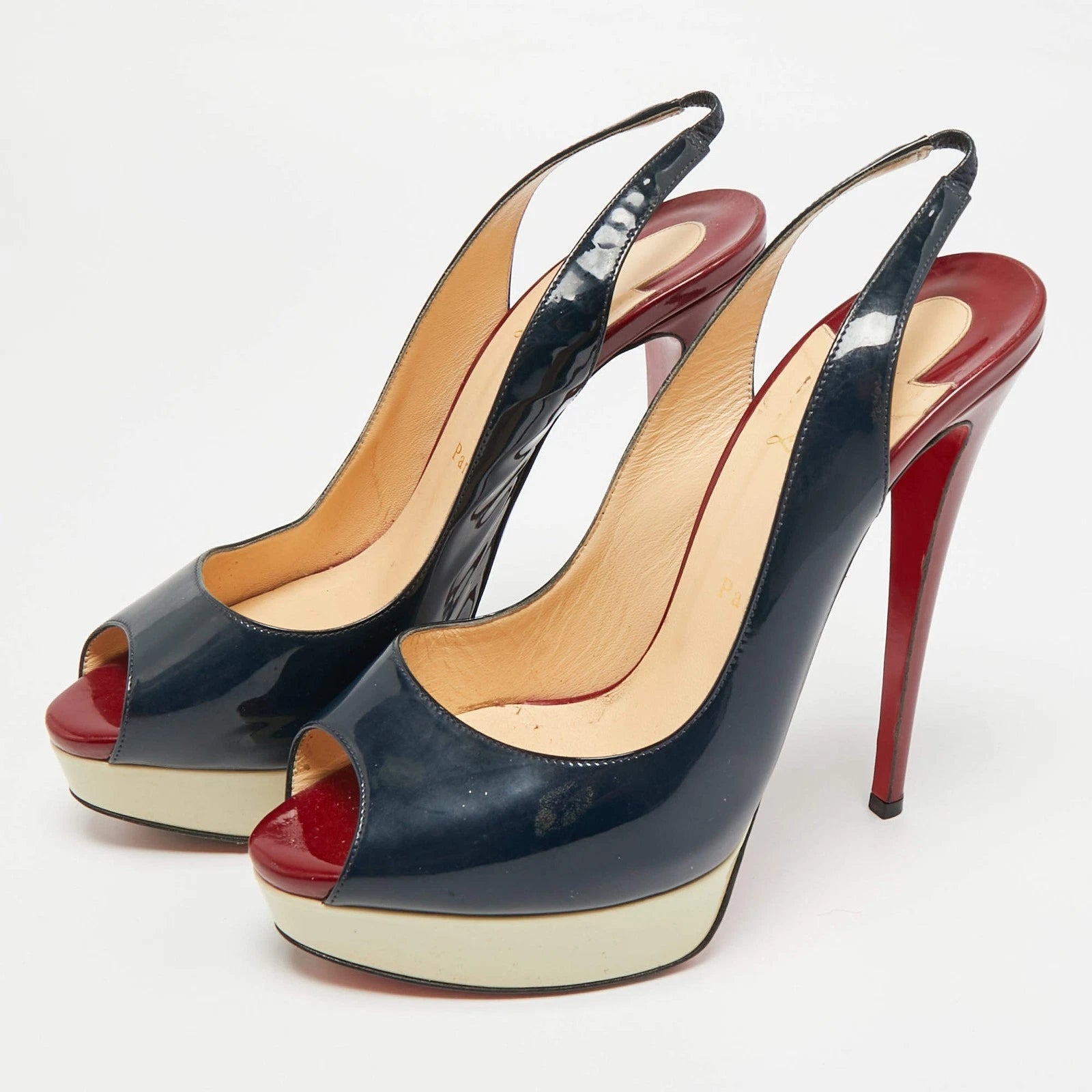 Christian Louboutin Lady Peep Tricolor Patent Leather Platform