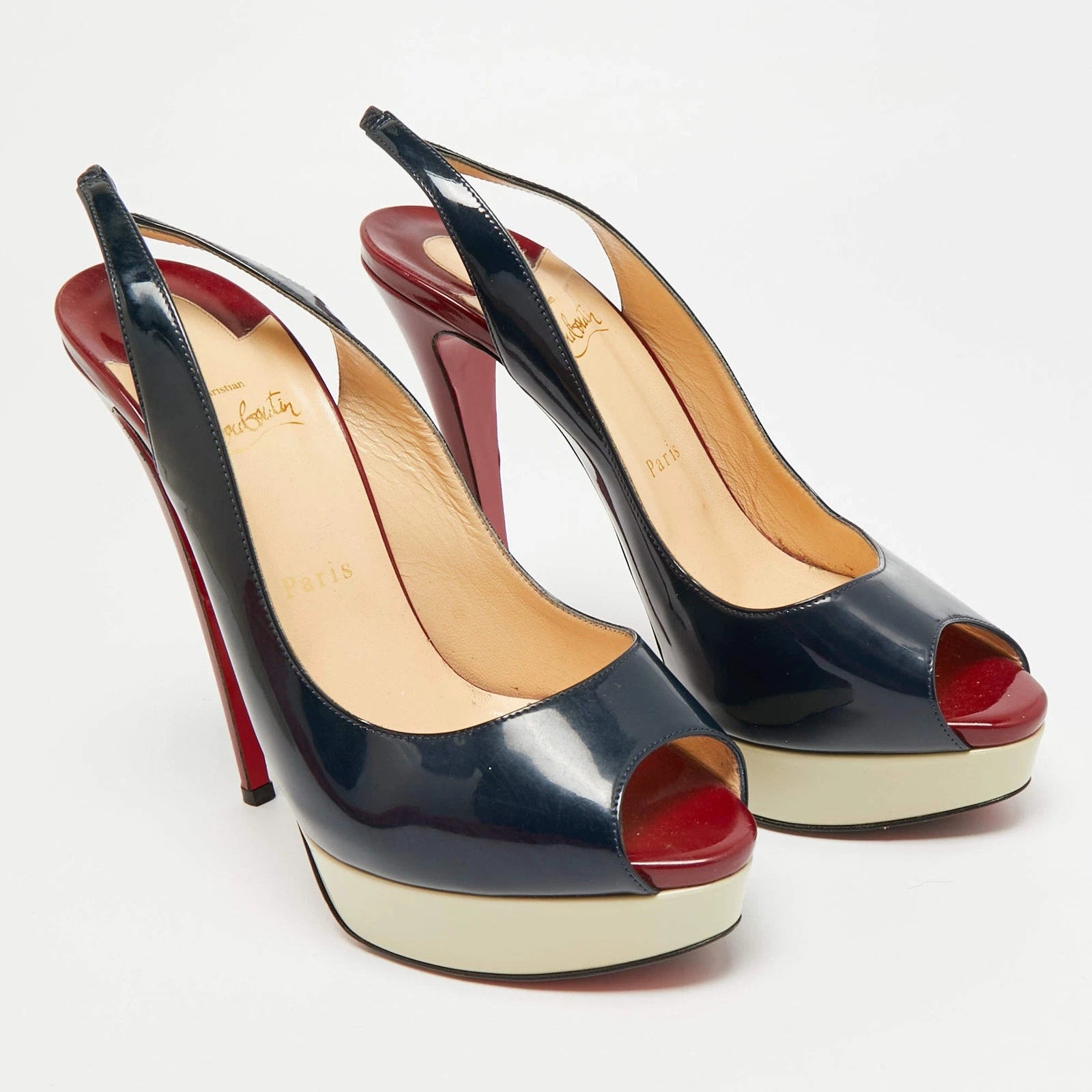 Christian Louboutin Lady Peep Tricolor Patent Leather Platform