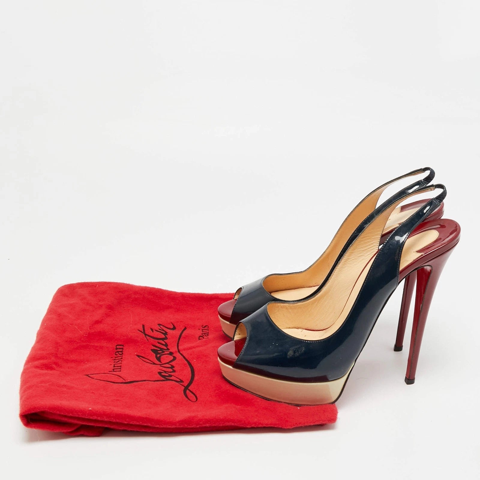 Christian Louboutin Lady Peep Tricolor Patent Leather Platform