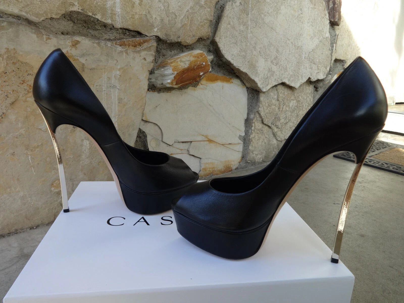Casadei Skyhigh Blade Stiletto Black Leather Platform Pumps
